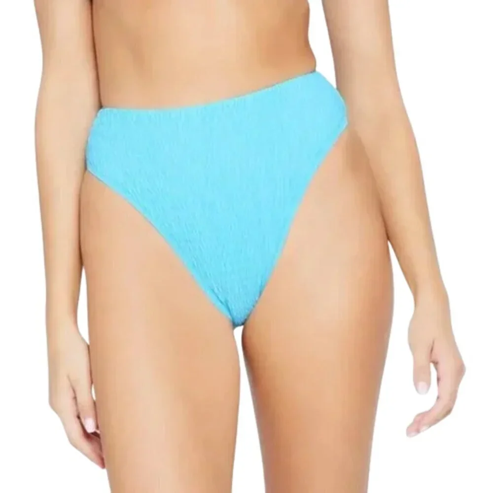 NWT l*space Solid Smocked Barlette Bitsy Bikini Bottom in Aquarius Sz. S